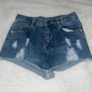 Blue ripped denim jean shorts